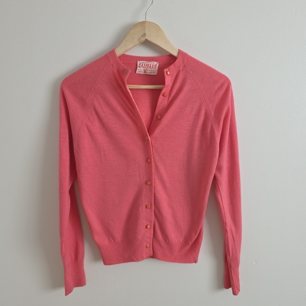 Vintage Wool Bubblegum Pink Button-Up Cardigan Sweater Size Small - Picture 5 of 7